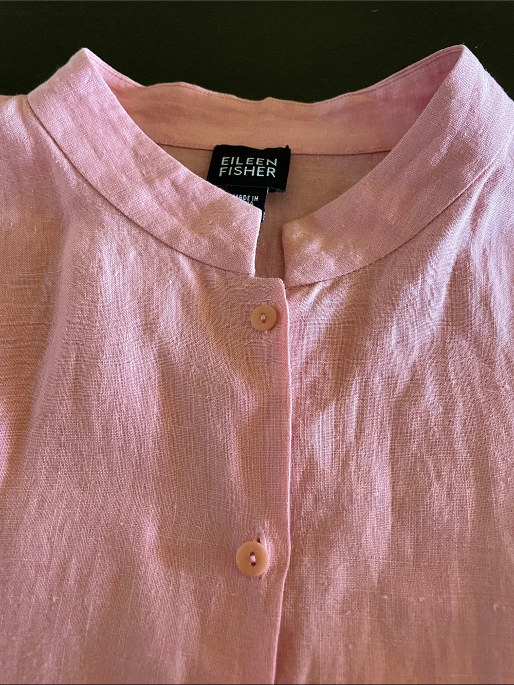 Eileen Fisher Light Pink Linen Mandarin-Collar Shirt Size M - Picture 2 of 4